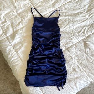 LucyInTheSky Navy Blue Satin Ruched Dress💙